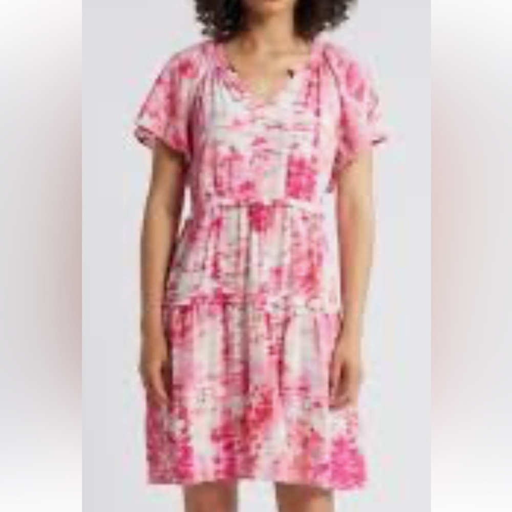 beachlunchlounge Pink Floral Tiered Midi Dress